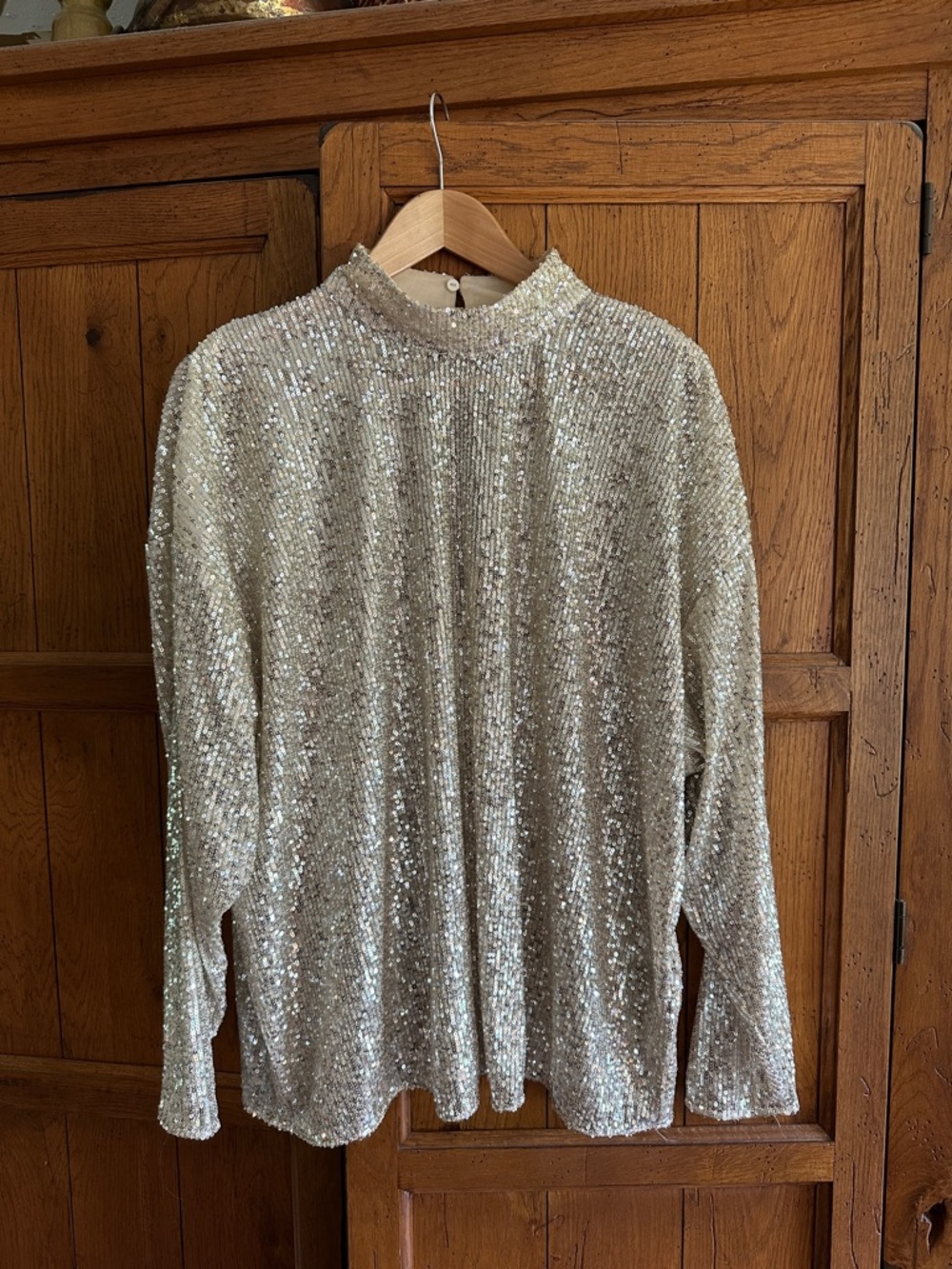 H&M Silver Sequin Long-Sleeve Top